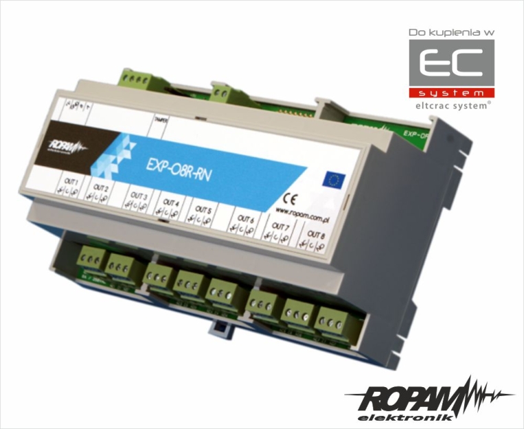 8-reléový modul výstupov na DIN lištu pre Ropam OptimaGSM a RopamNET EC-14804